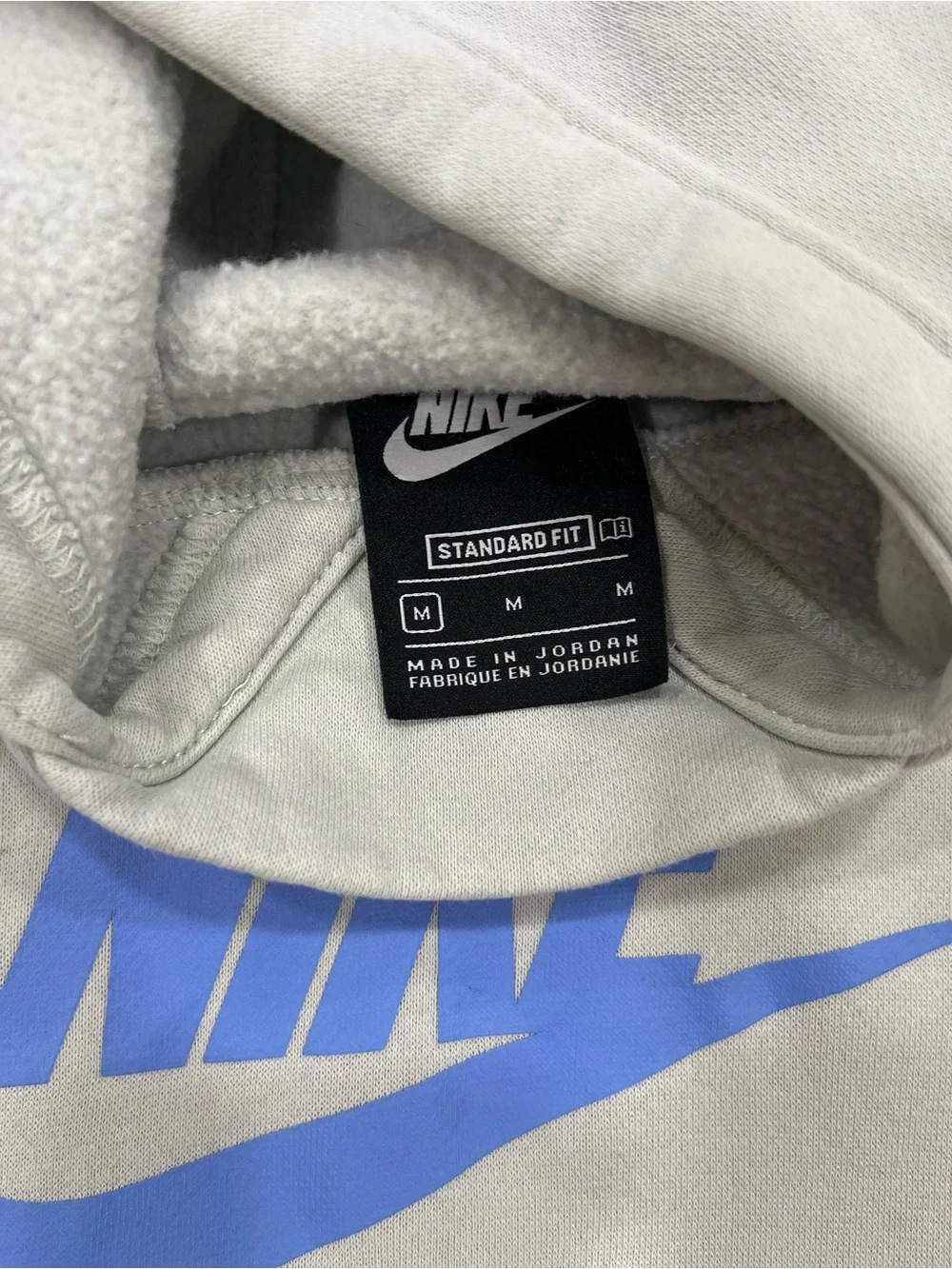 Nike Light Gray Hoodie with Blue Logo - Kids